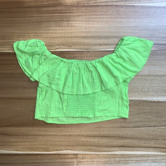 A New Day Womens Stretchy Off-Shoulder Ruffle Green Crop Top Size Large - Picture 11 of 11